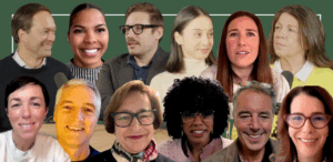 An image with photos of all guests from Season 2 of the Working on Wellbeing podcast by the World Wellbeing Movement. Pictured guests from left to right are; Top Row: Prof Jan-Emmanuel De Neve, Kayla Jeter, Dr George Ward, Leoni Boyle, Jess Thom, and Lucy Bailey. Bottom Row: Anne Wintroub, Dr Michael F Steger, Prof Amanada Kirby, KeyAnna Schmiedl, Dan Buettner, and Jen Fisher.