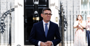 A photo of Andy Burnham outside No 10 Downing Street
